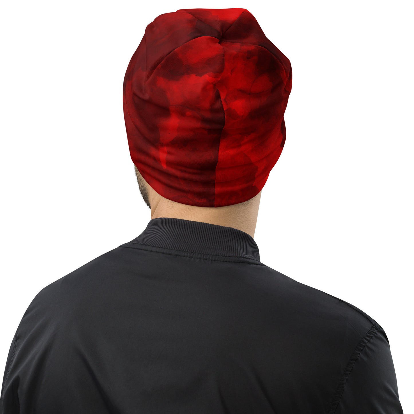 Man with Red Beanie with logo mad max on front