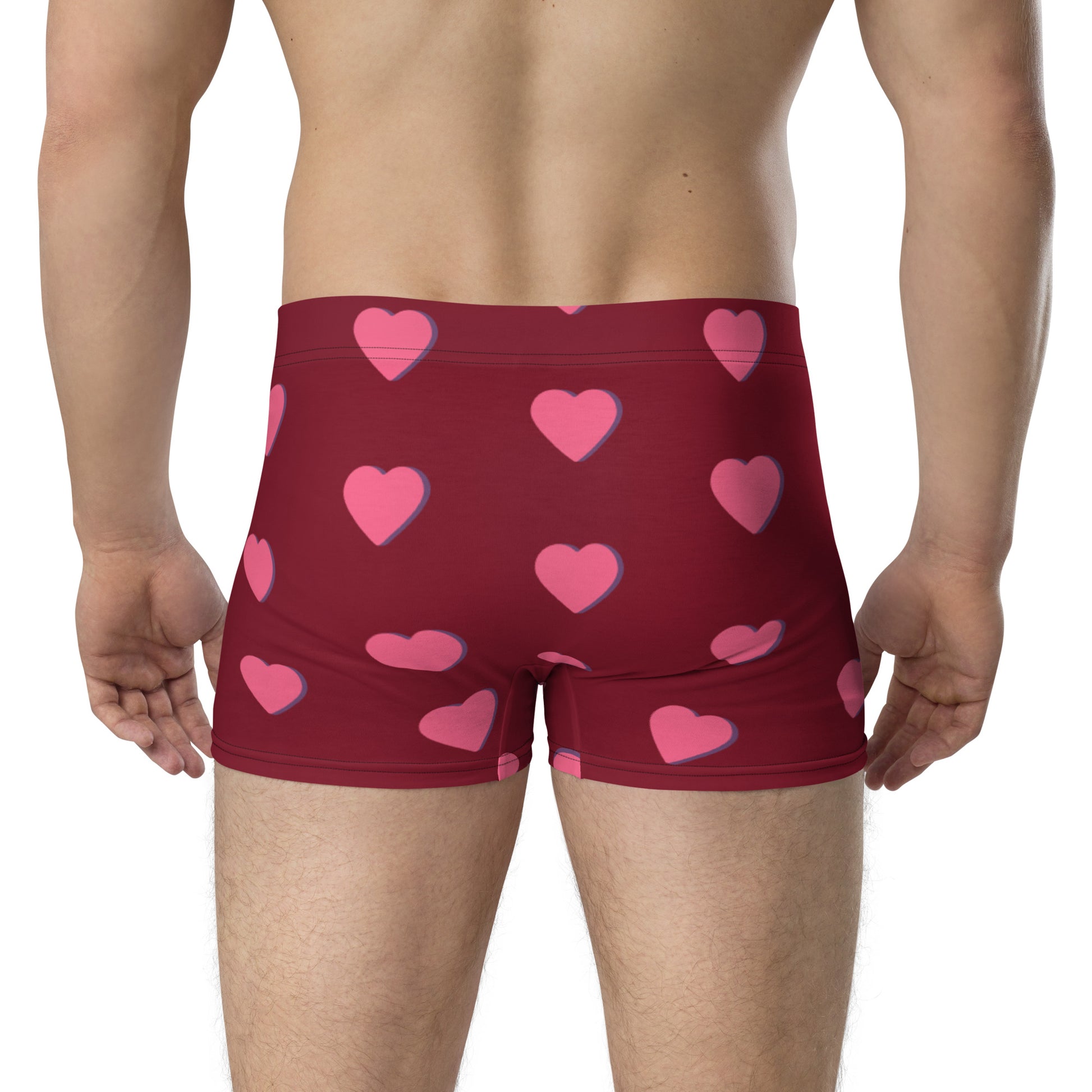 Men with red boxer and print of pink hearts