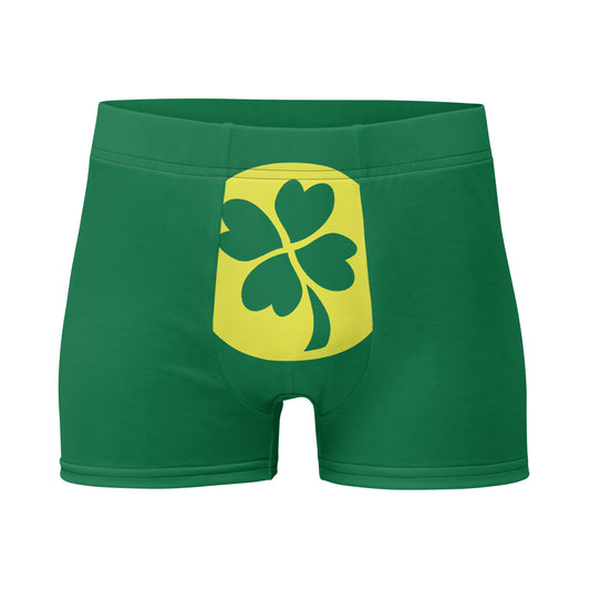 Green boxer with Yellow circle with a green clover in