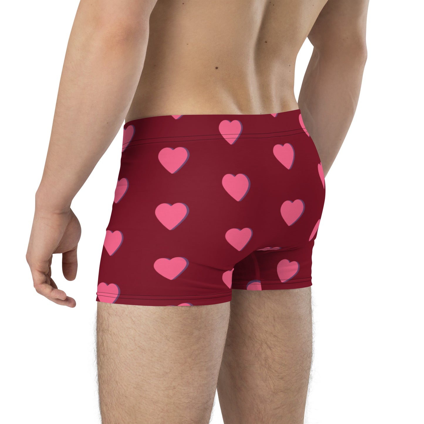 Men with red boxer and print of pink hearts