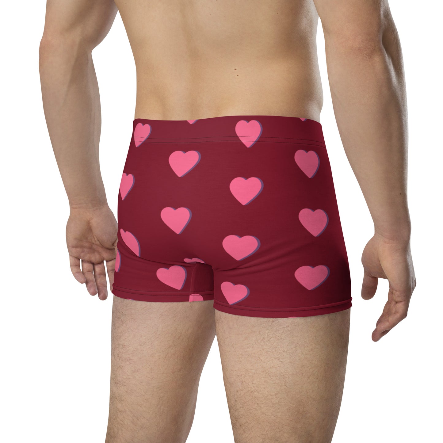 Men with red boxer and print of pink hearts