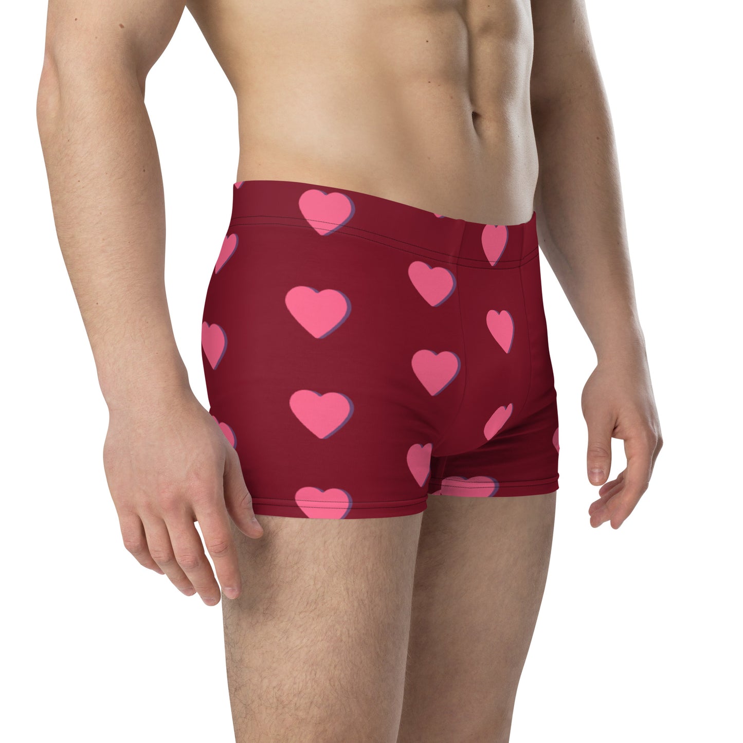 Men with red boxer and print of pink hearts