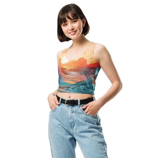 Women with tank top with picture of sunset 