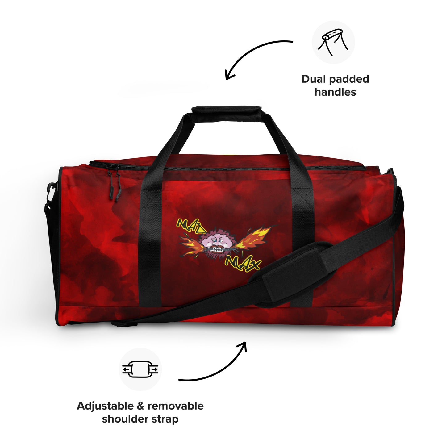 Red duffle bag with MAD MAX logo