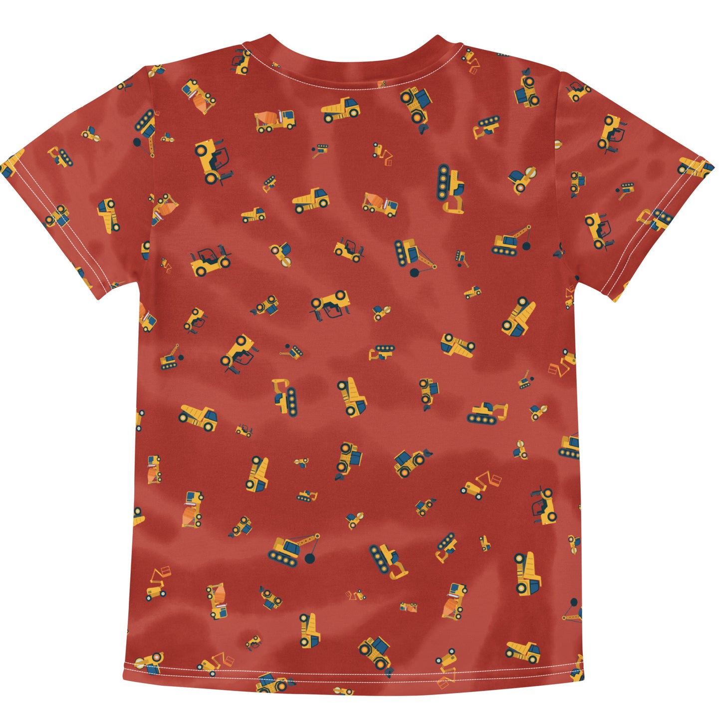 Brown T-shirt for kids (boys and girls) with print of construction vehicles