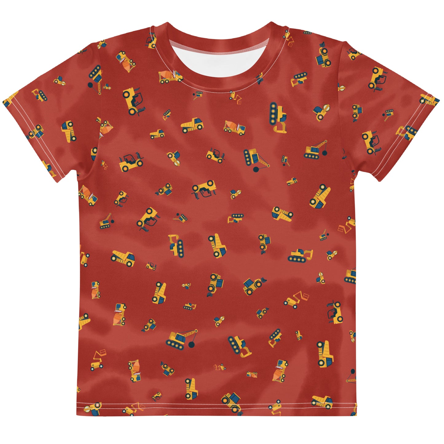 Brown T-shirt for kids (boys and girls) with print of construction vehicles