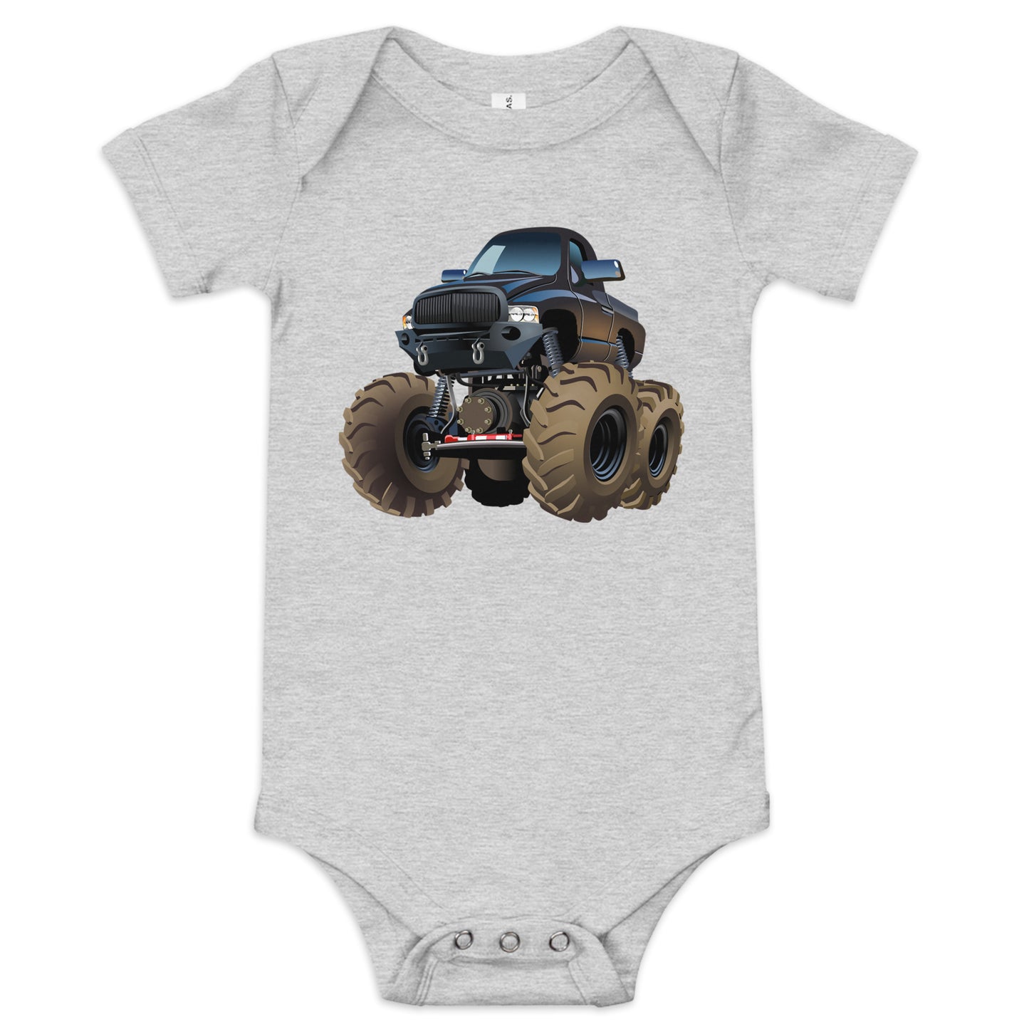 Athletic heather short sleeve one piece with picture of a monstertruck