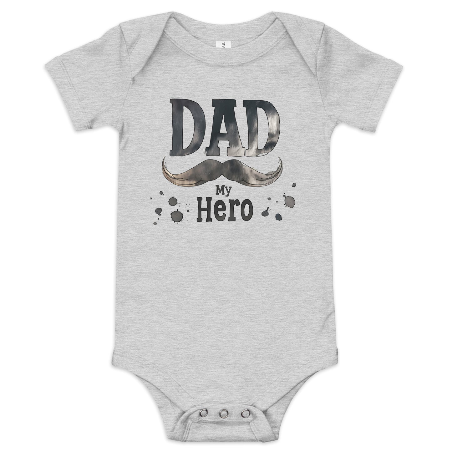 grey baby short sleeve one piece with text "Dad my Hero"