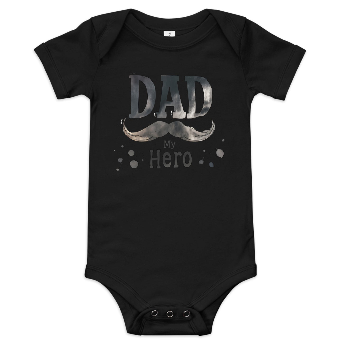 black baby short sleeve one piece with text "Dad my Hero"