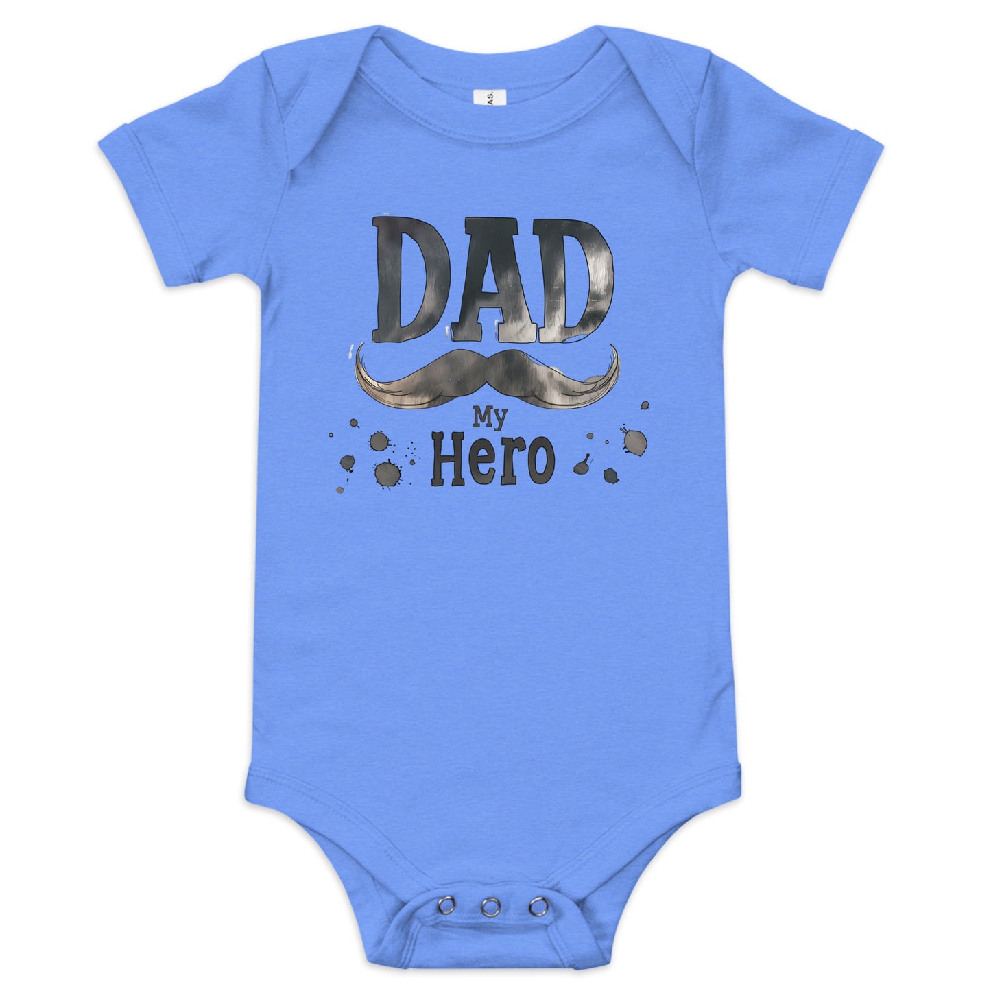 blue baby short sleeve one piece with text "Dad my Hero"
