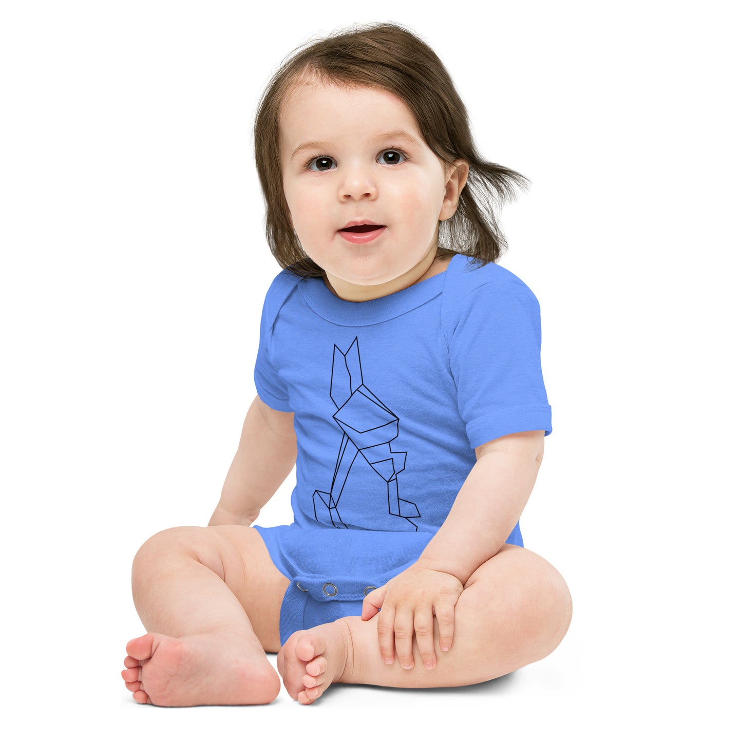 Baby with colombia blue body with a print of origami rabbit