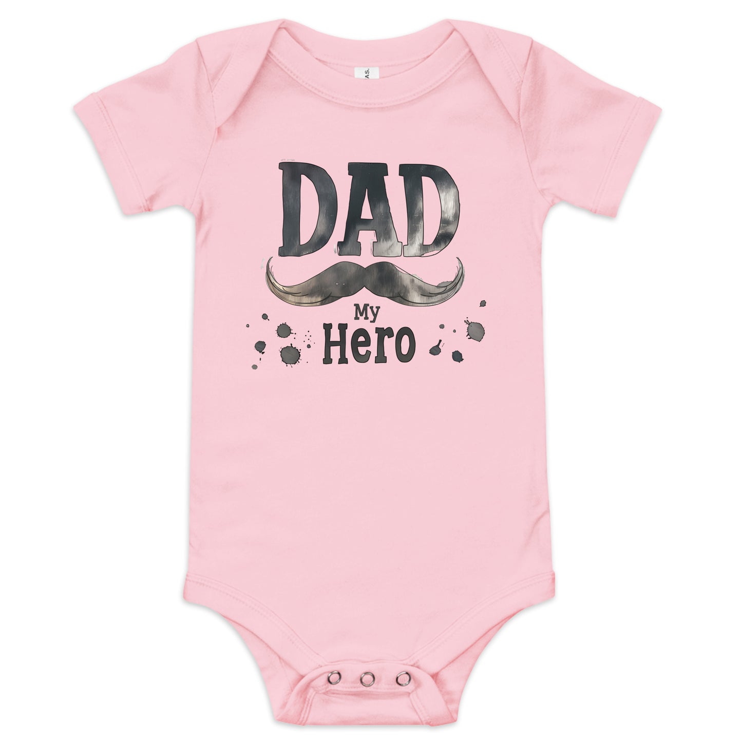 pink baby short sleeve one piece with text "Dad my Hero"