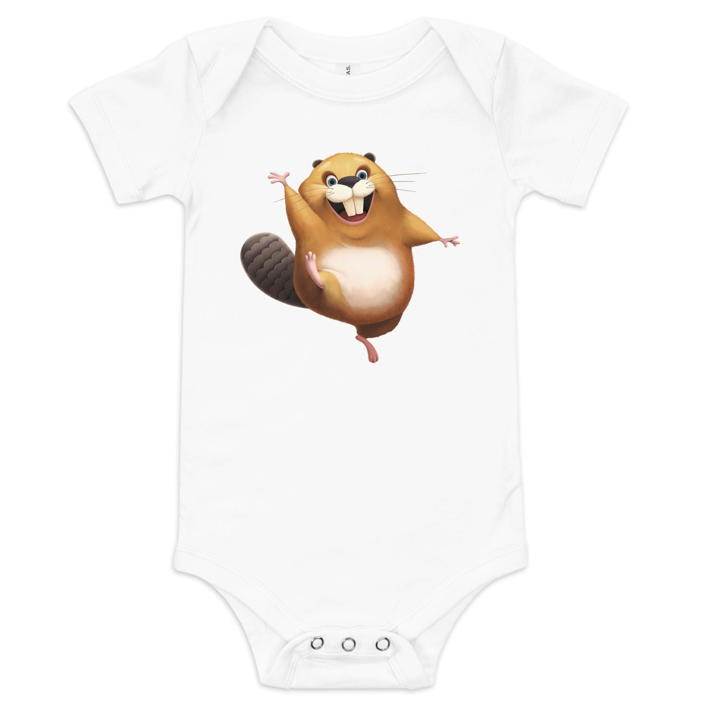 White short sleeve one piece with happy beaver