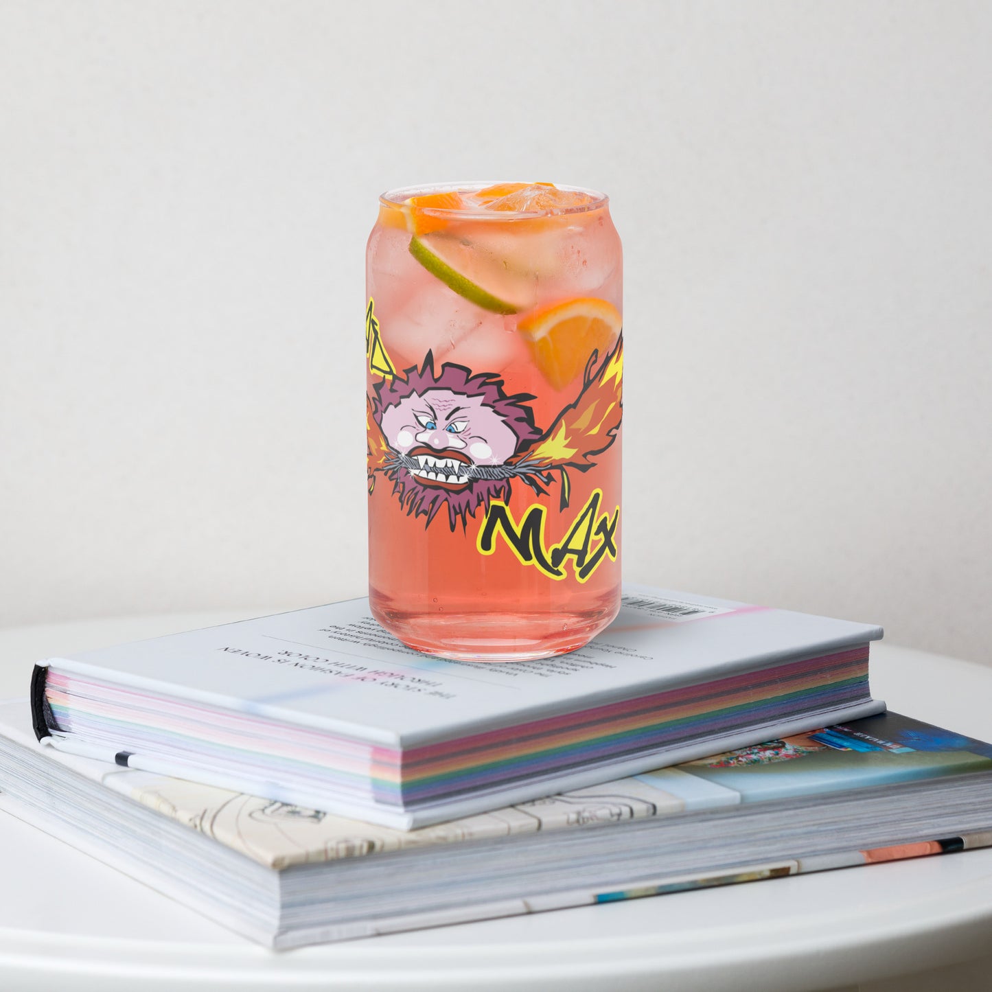 Can shaped glass with logo mad max