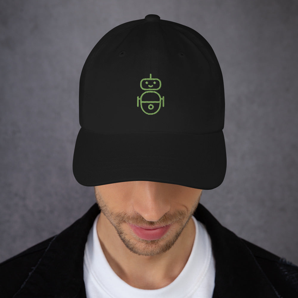 Men with black hat with in green Android logo