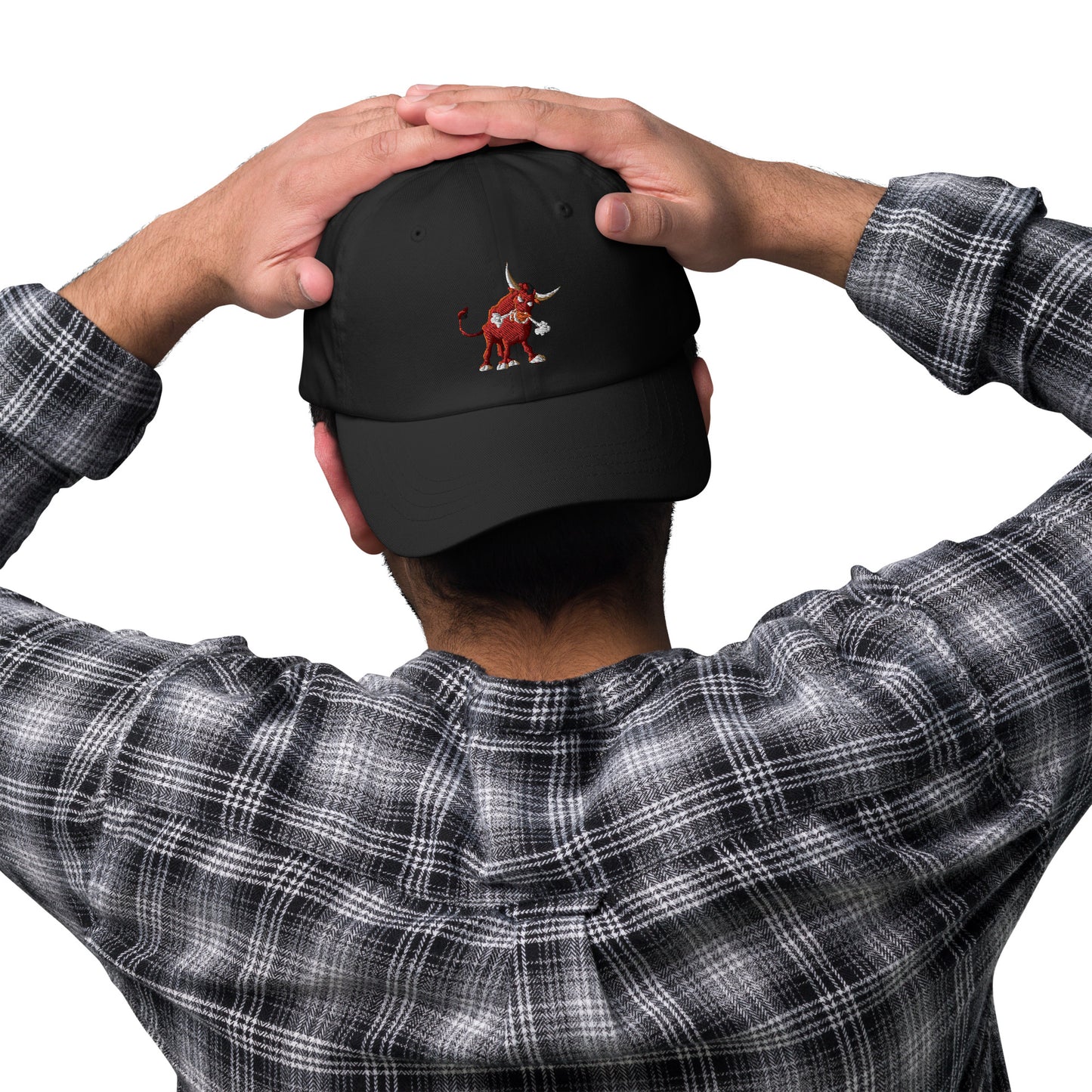 black baseball cap with bull