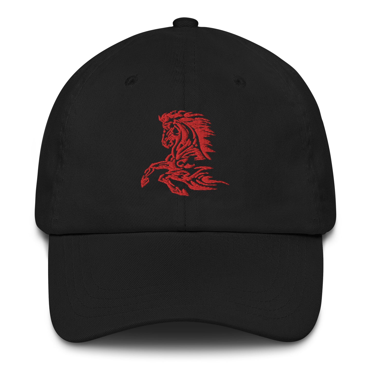 Black classic dat hat with red horse