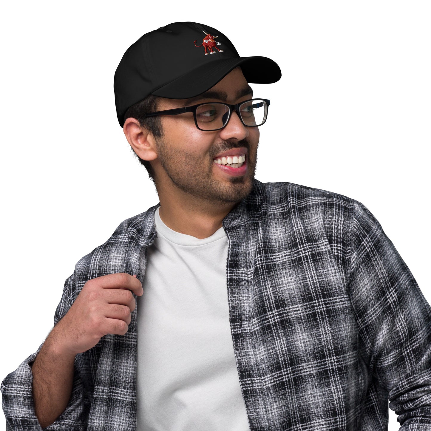 black baseball cap with bull