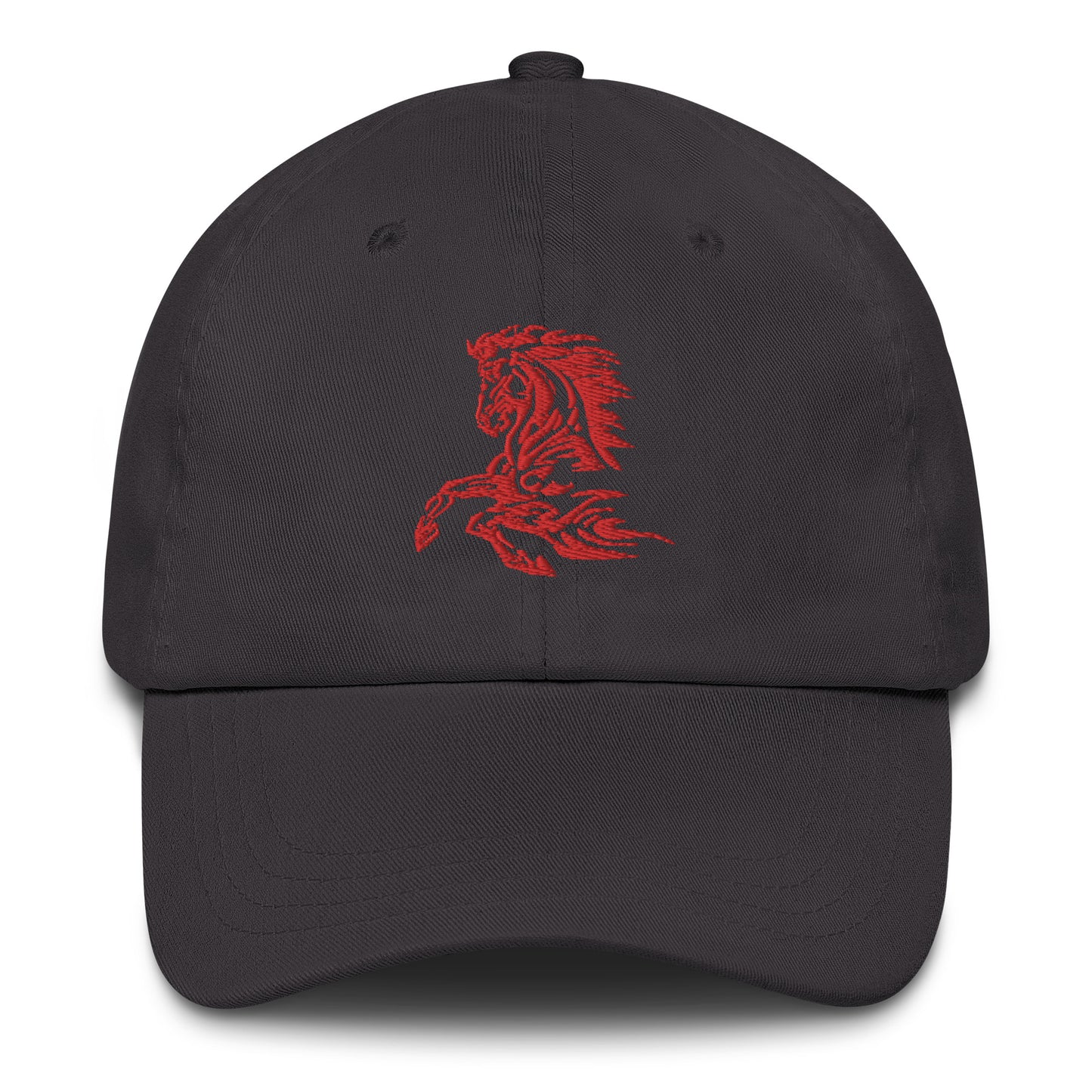 Dark grey classic dat hat with red horse