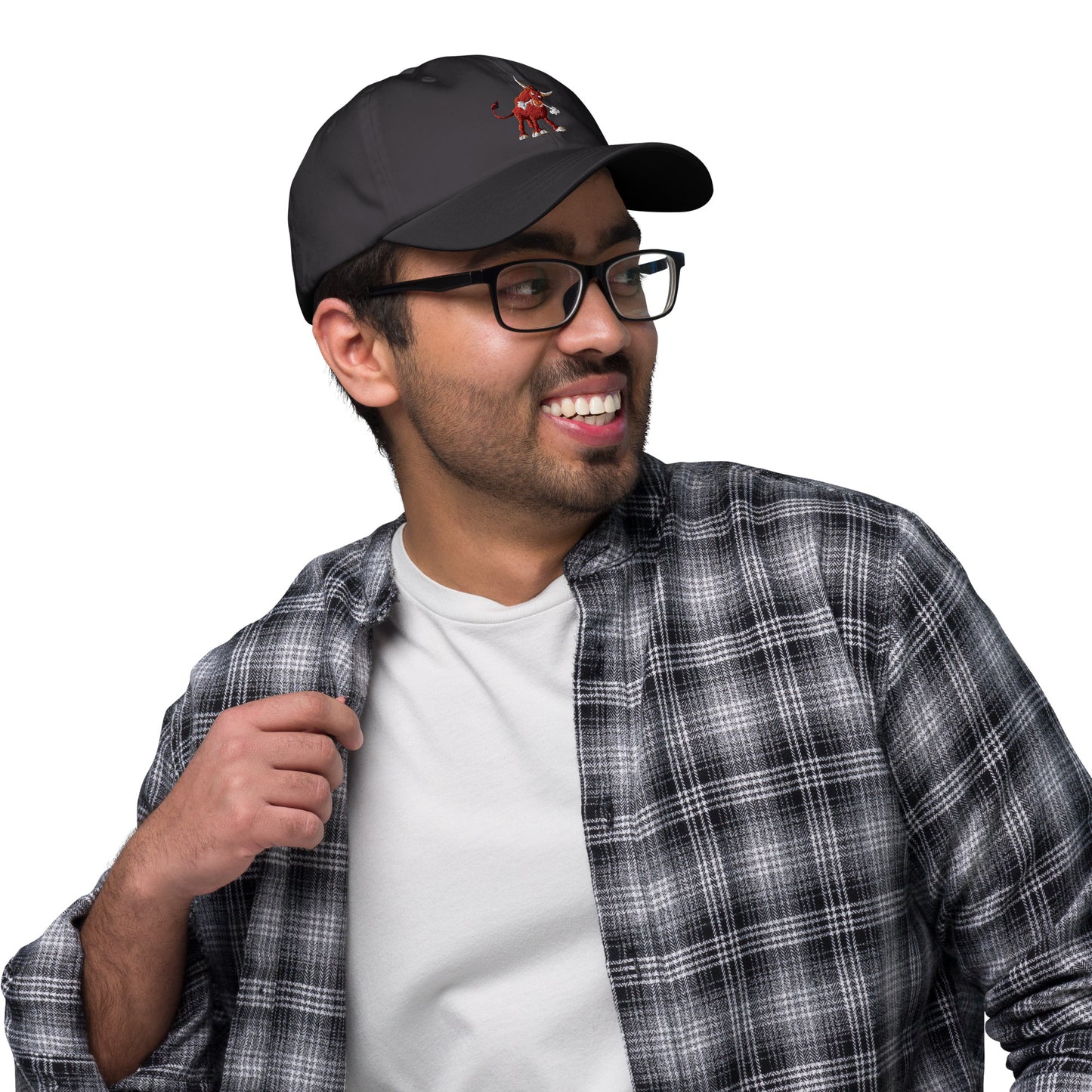 dark grey baseball cap with bull