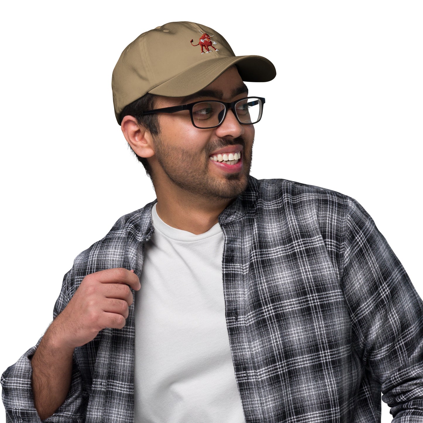 khaki baseball cap with bull