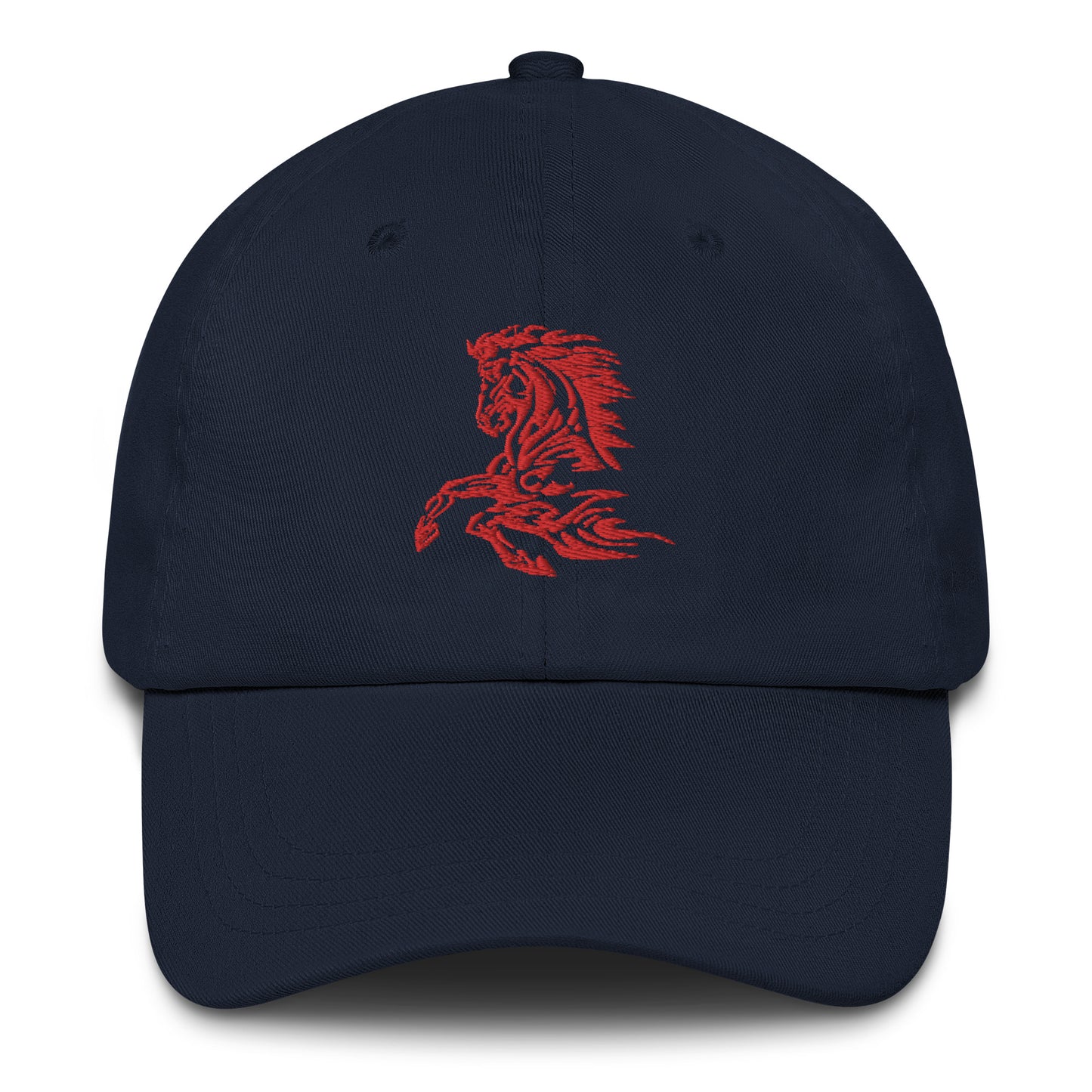 Navy blue classic dat hat with red horse