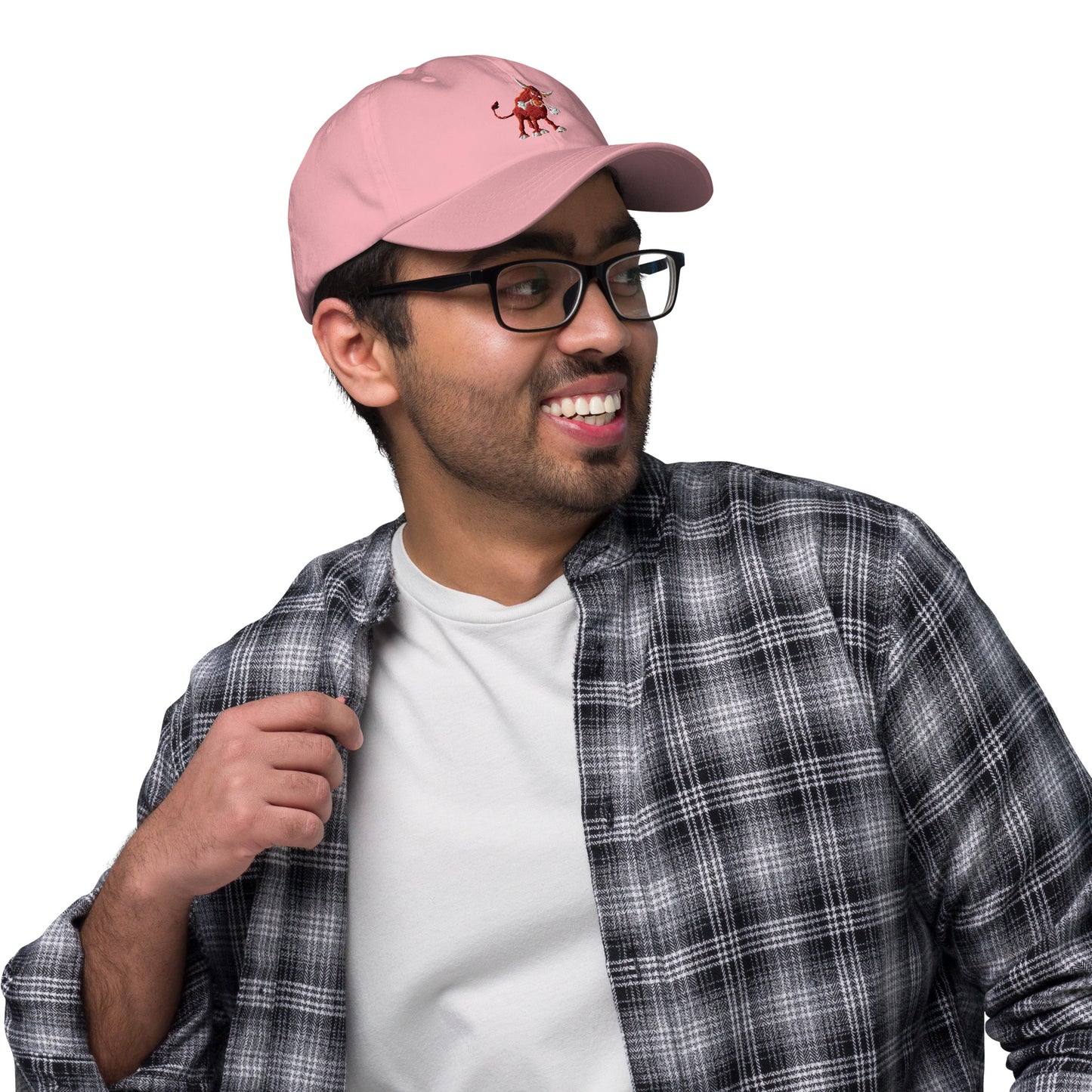 pink baseball cap with bull