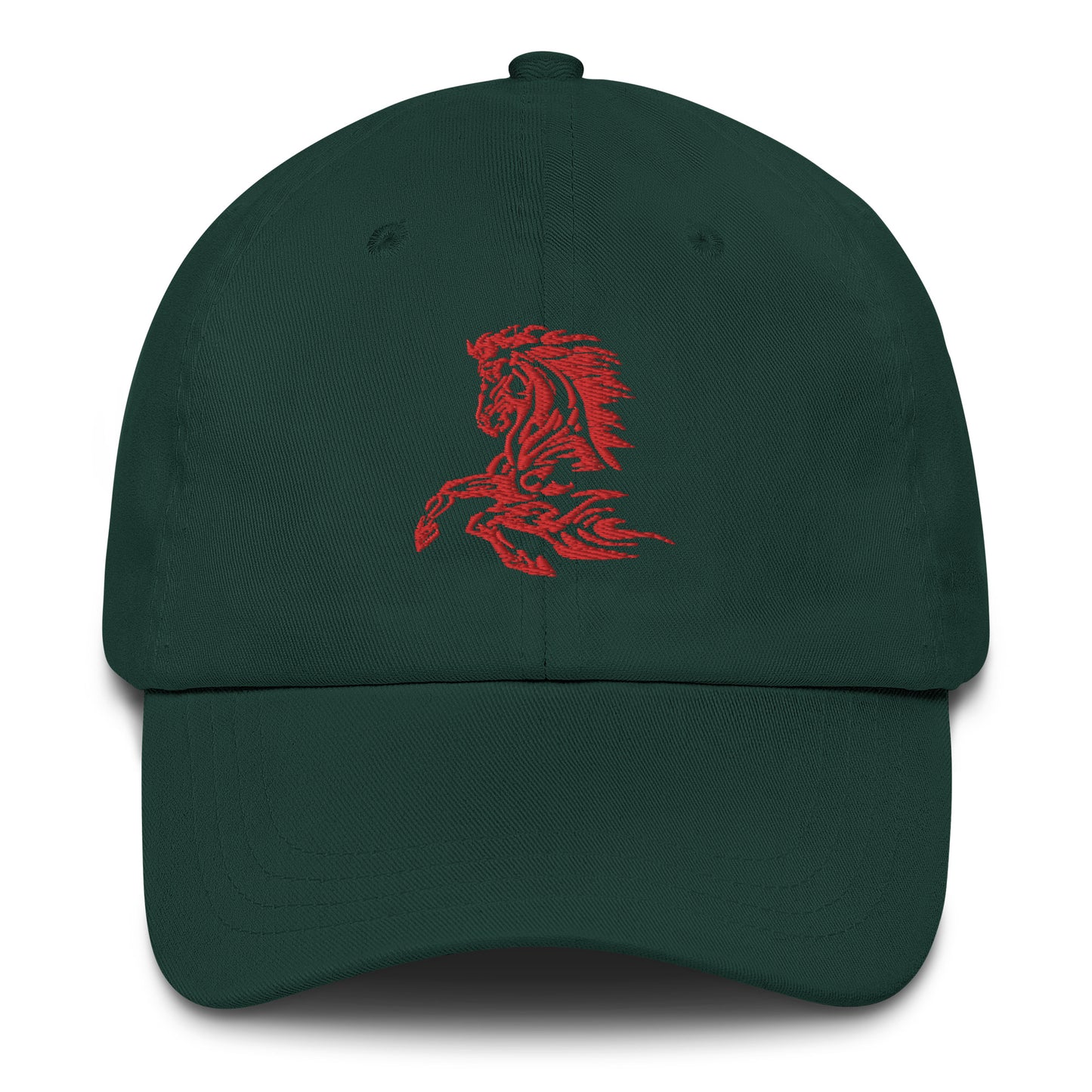 Green classic dat hat with red horse