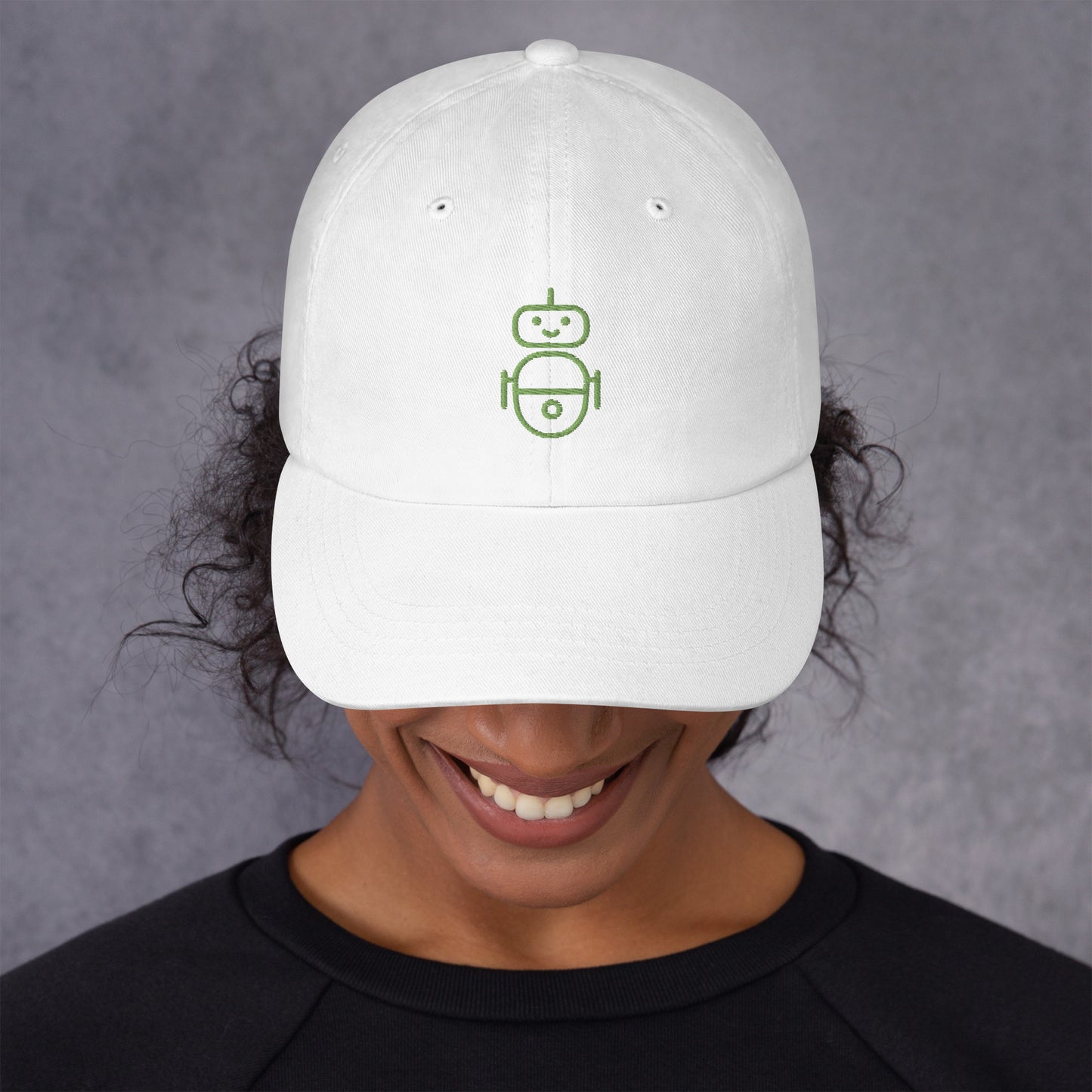 Women with white hat with in green Android logo