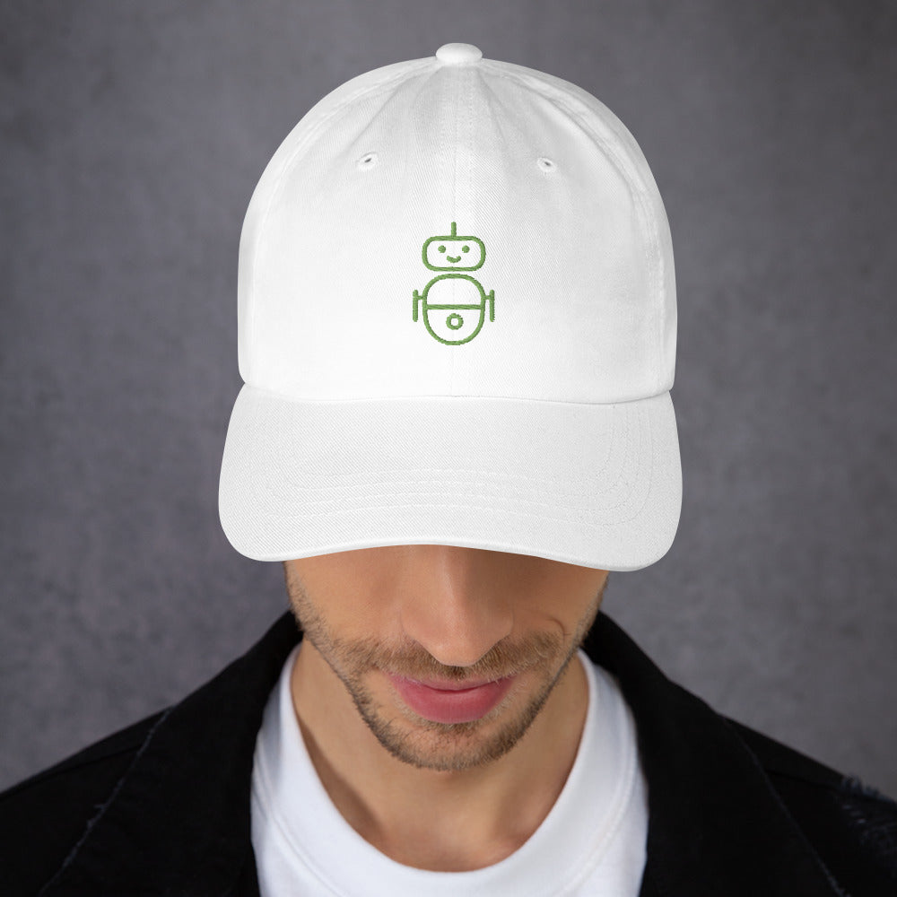 Men with white hat with in green Android logo