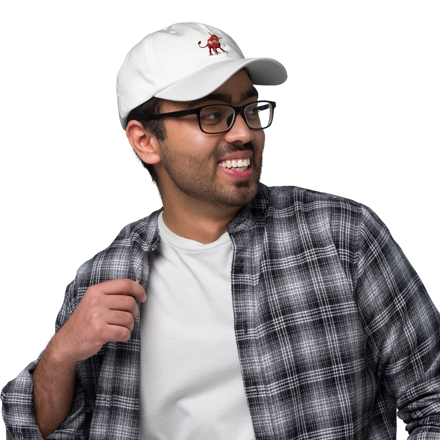 white baseball cap with bull