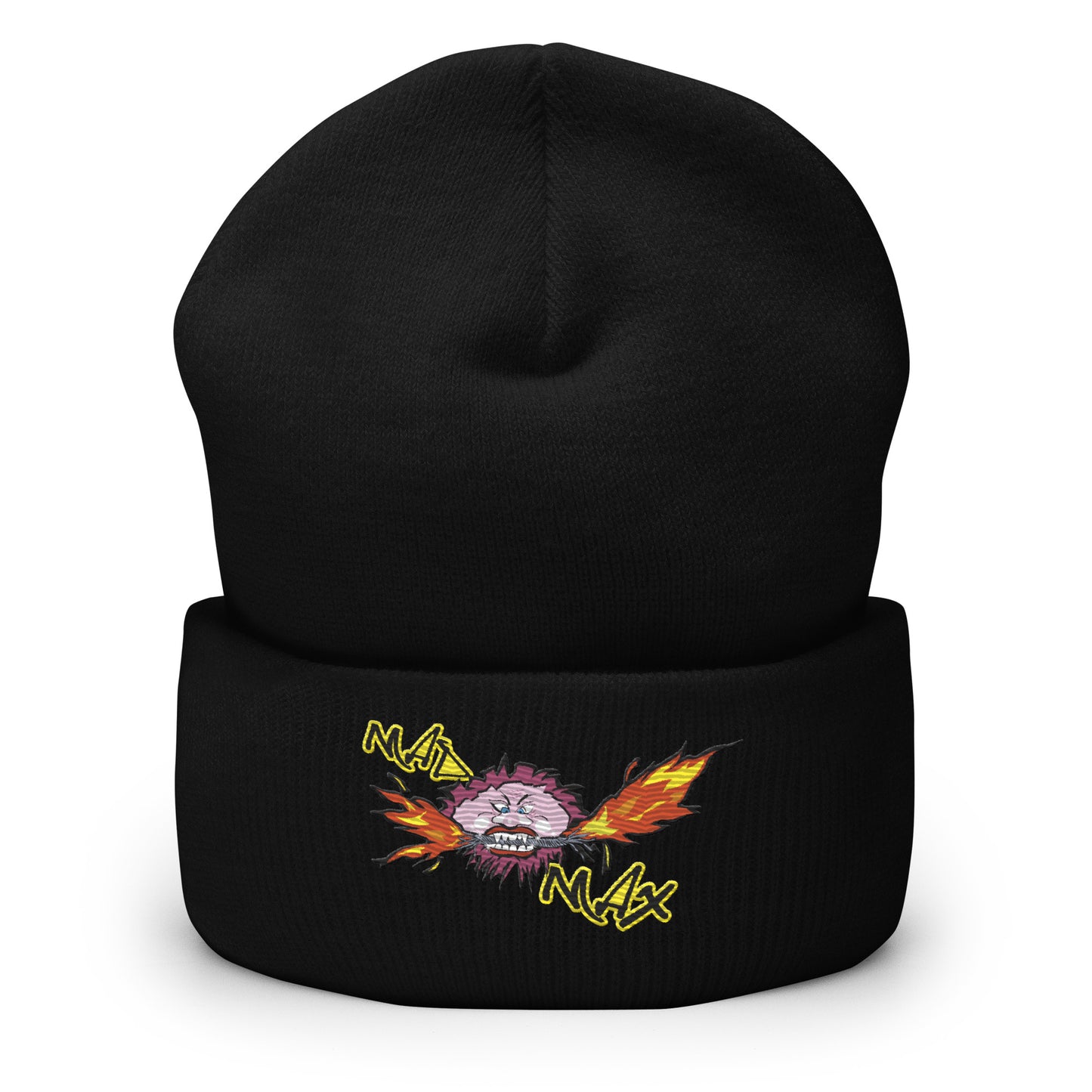 Black cuffed beanie with mad max logo