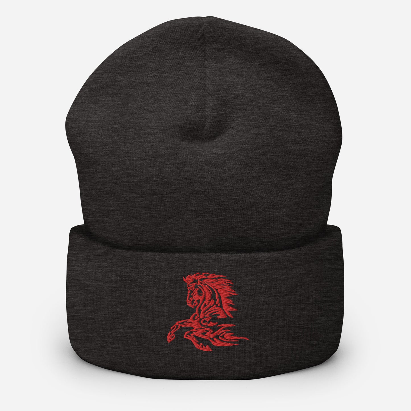 Grey beanie with red horse