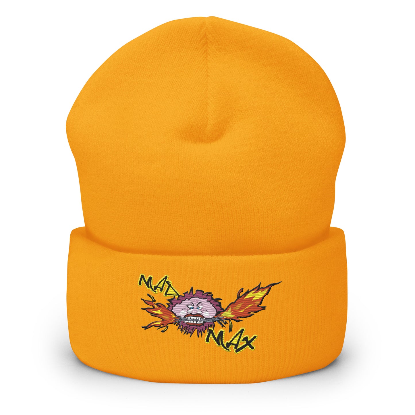 Yellow gold cuffed beanie with mad max logo