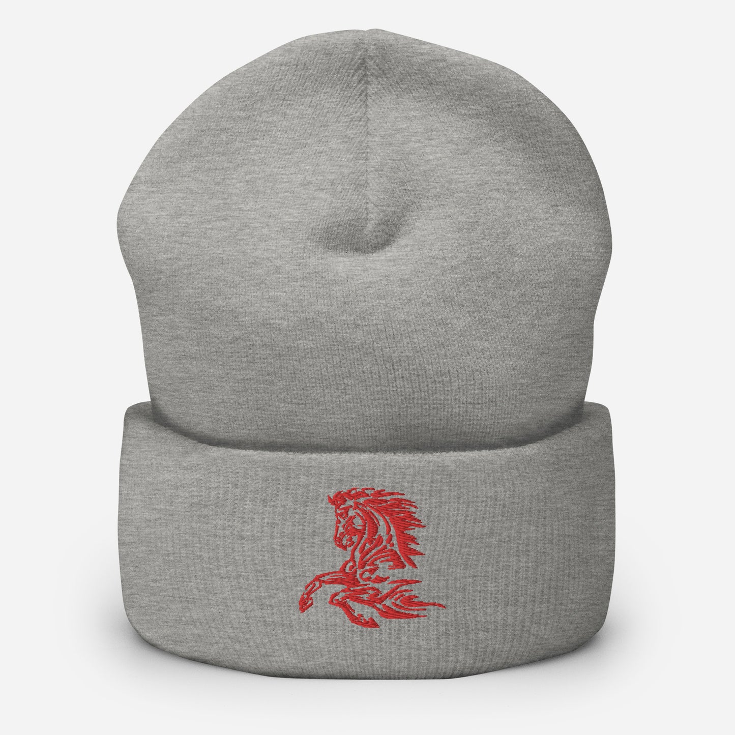 Grey beanie with red horse