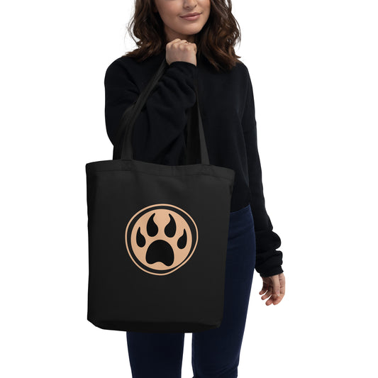 Black eco tote bag with a picture of a wolf claw