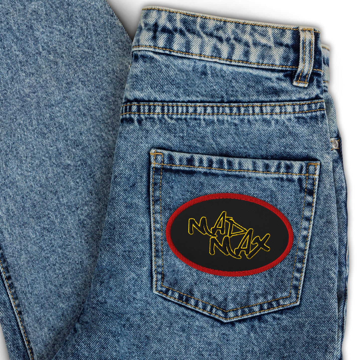 Embroidered patches with the text MAD MAX