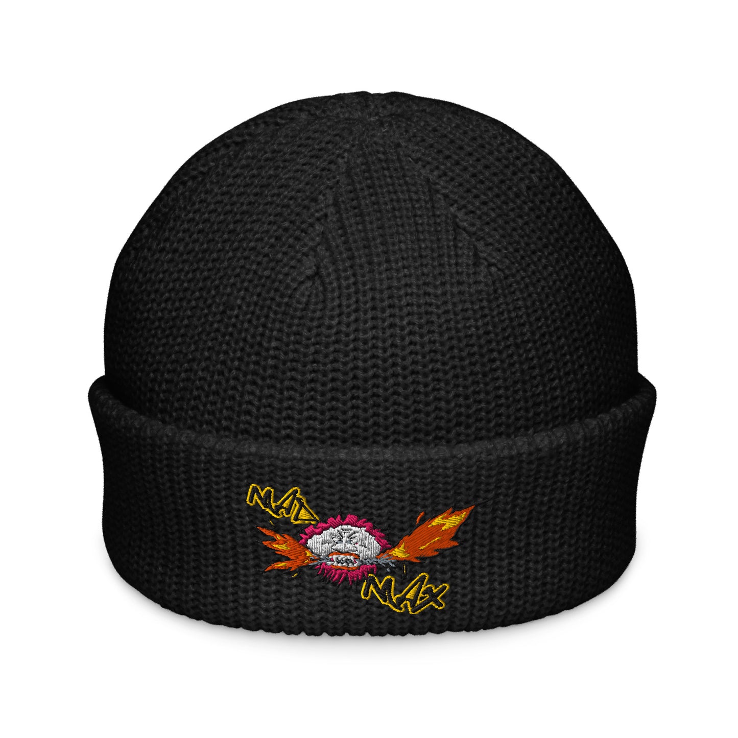 Black cuffed beanie with mad max logo