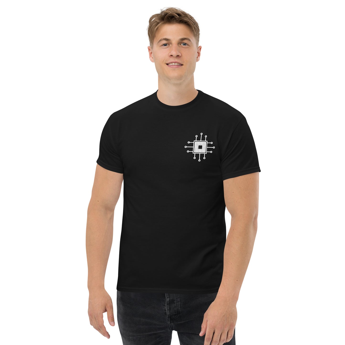 Men with black T-shirt with the picture CPU 