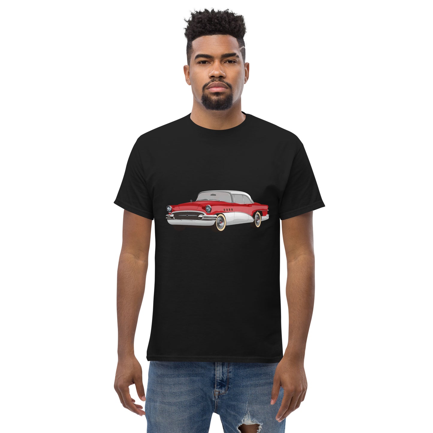 Men with black t-shirt with red Chevrolet
