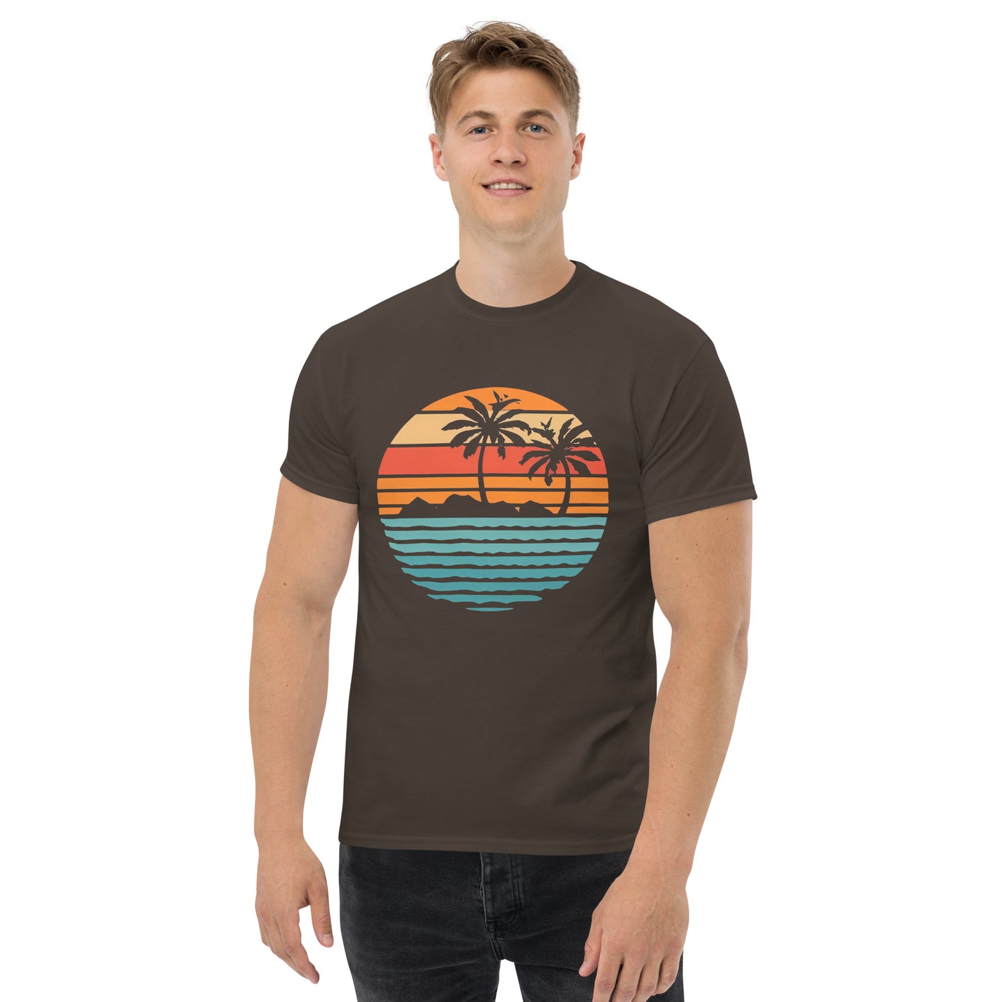 Men with dark chocolate T-shirt and a retro Island