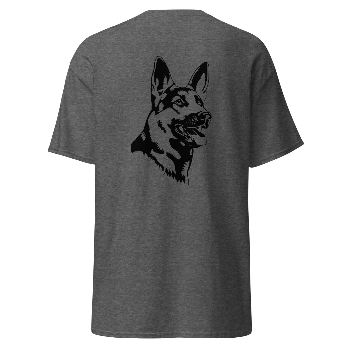 dark grey shirt with German shepherd