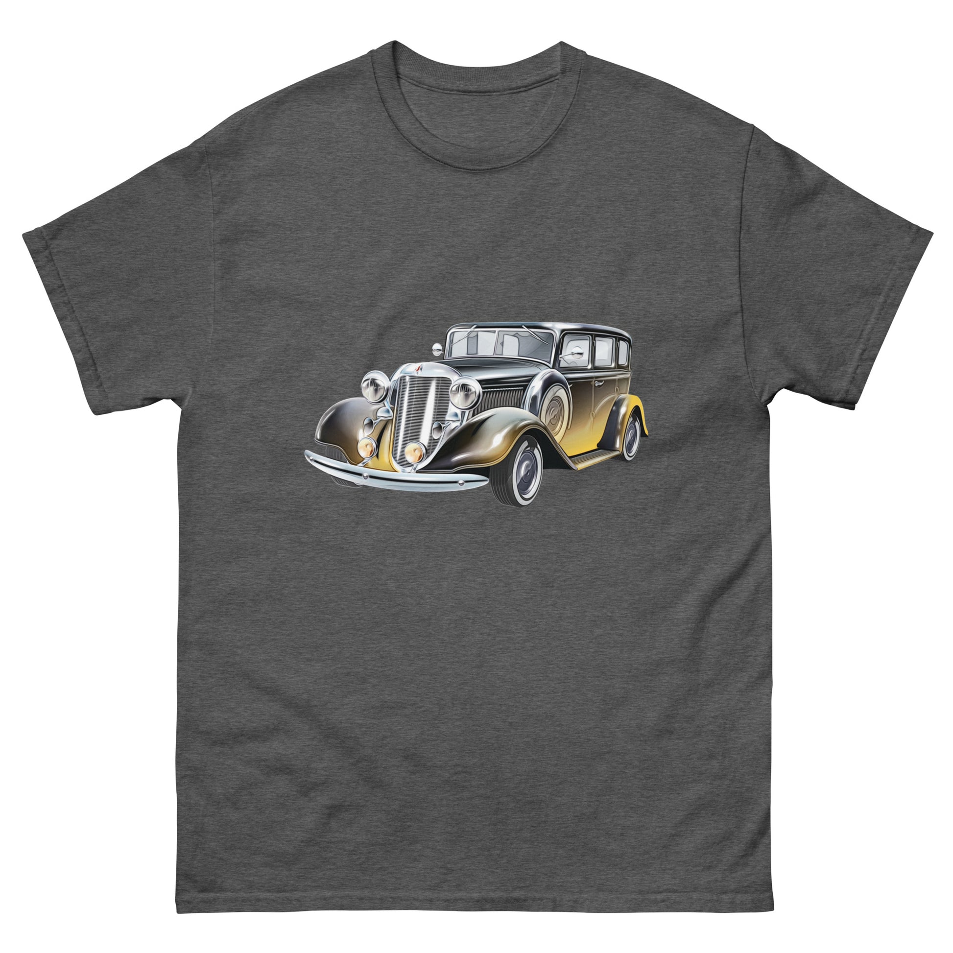 grey t-shirt with picture of vintage car