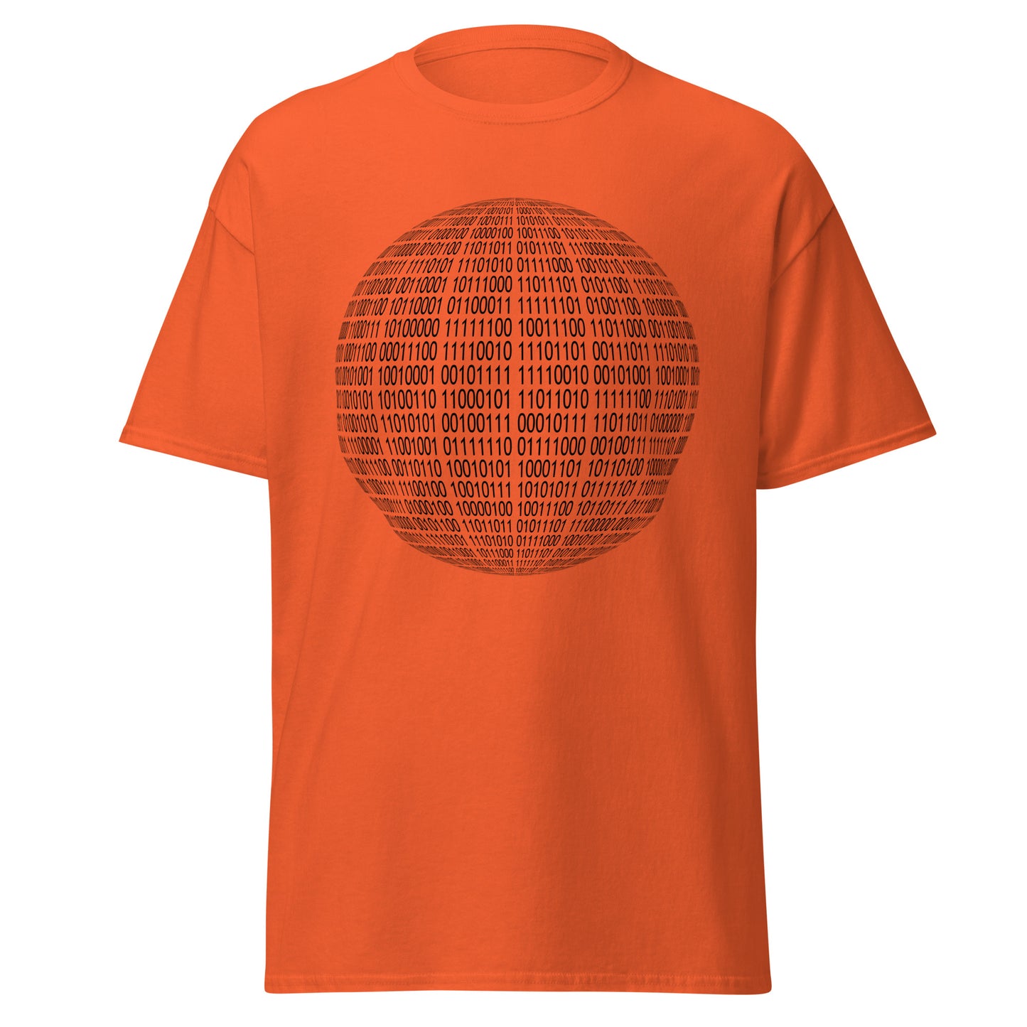 Orange men's T-shirt with binaire sphere