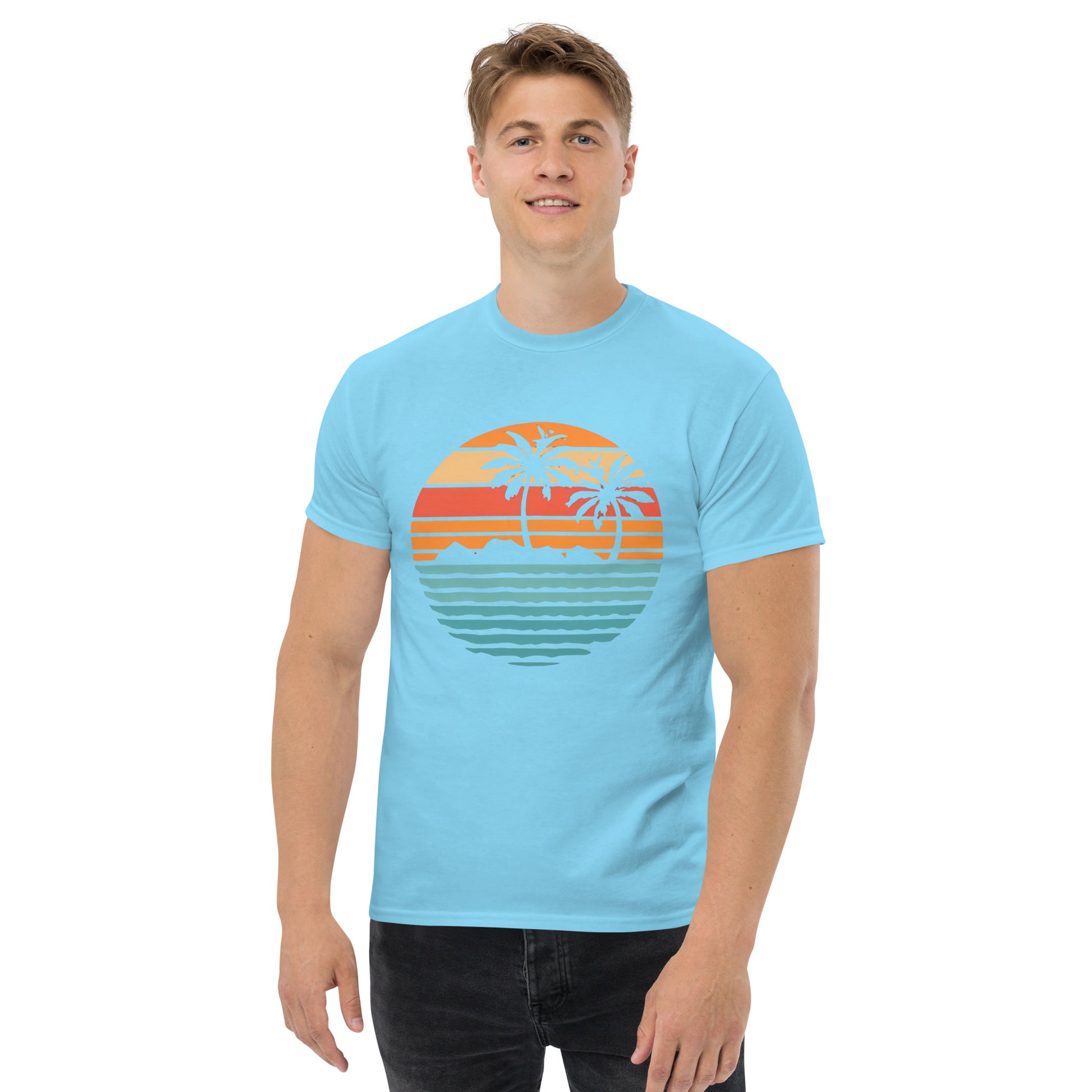 Men with blue sky T-shirt and a retro Island