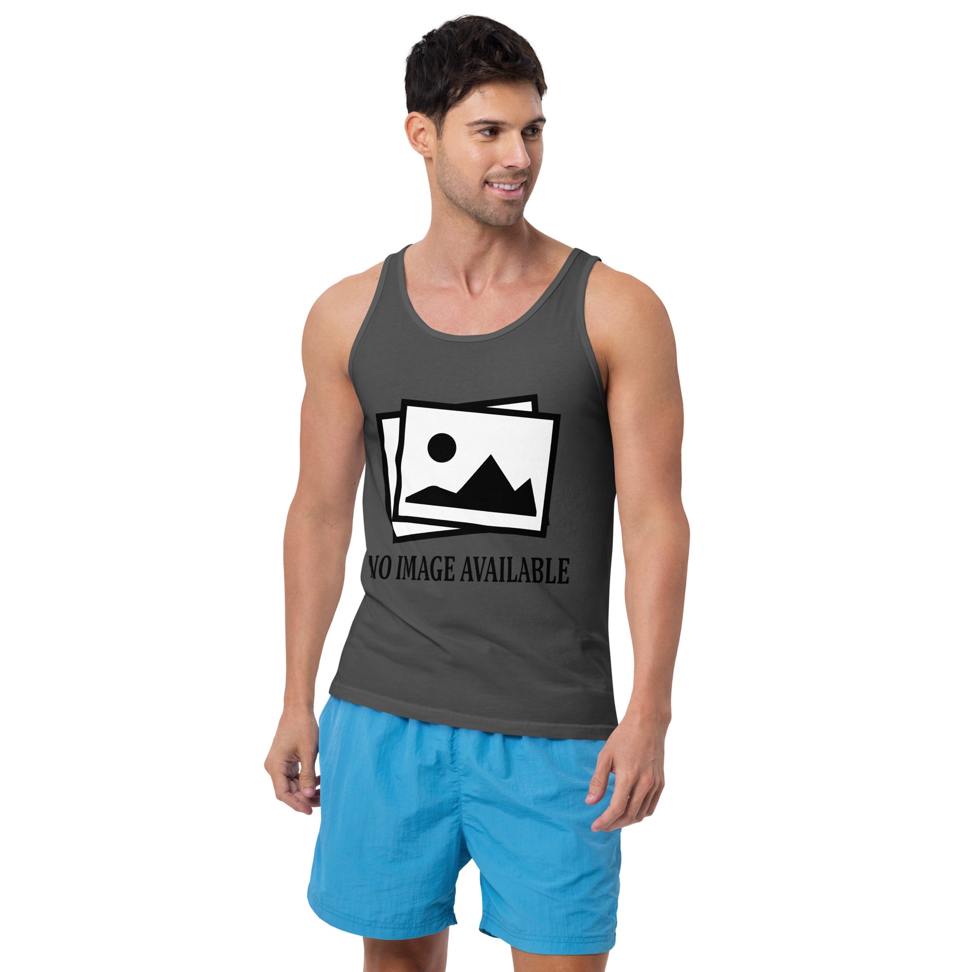 Men with grey tank top with image and text "no image available"