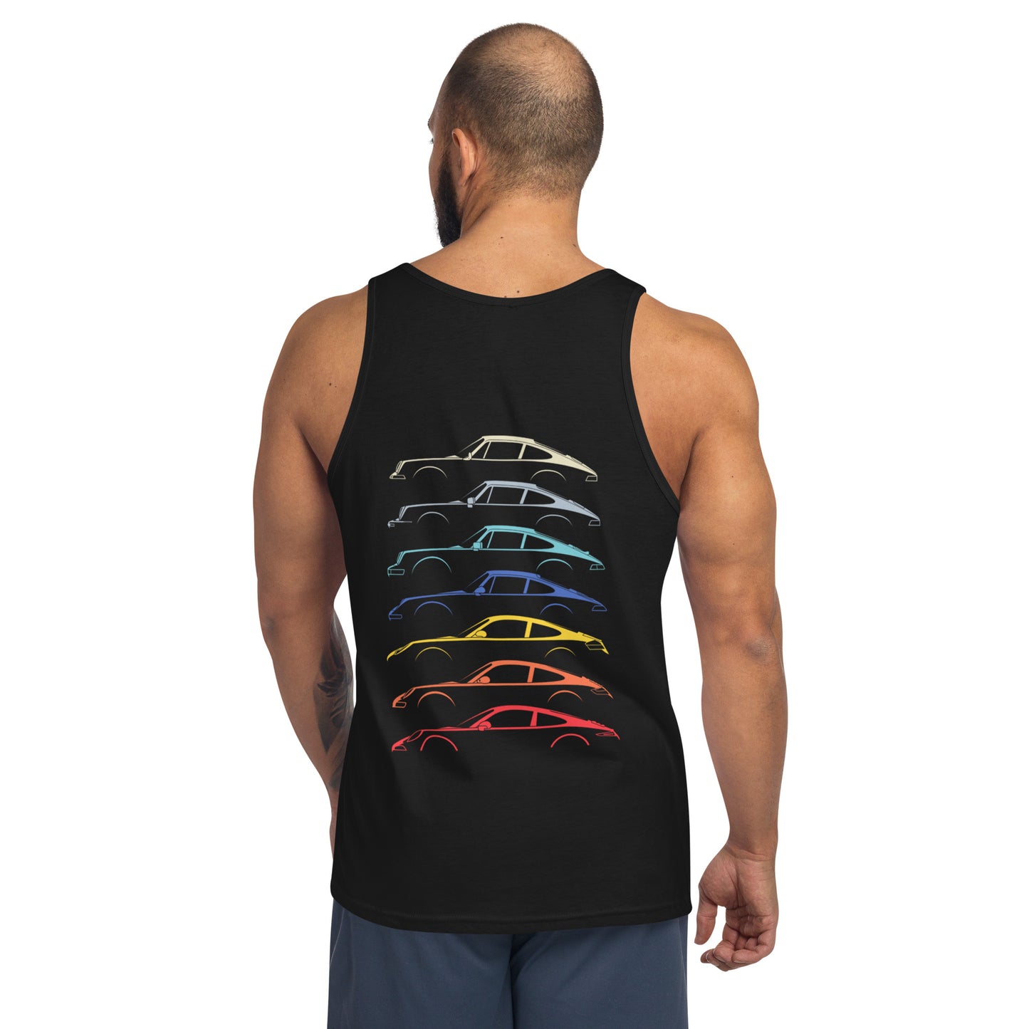 Black tank top with car silouttes on the back