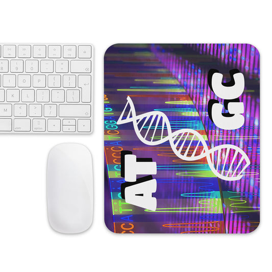 mouse pad with DNA string and text "ATGC"