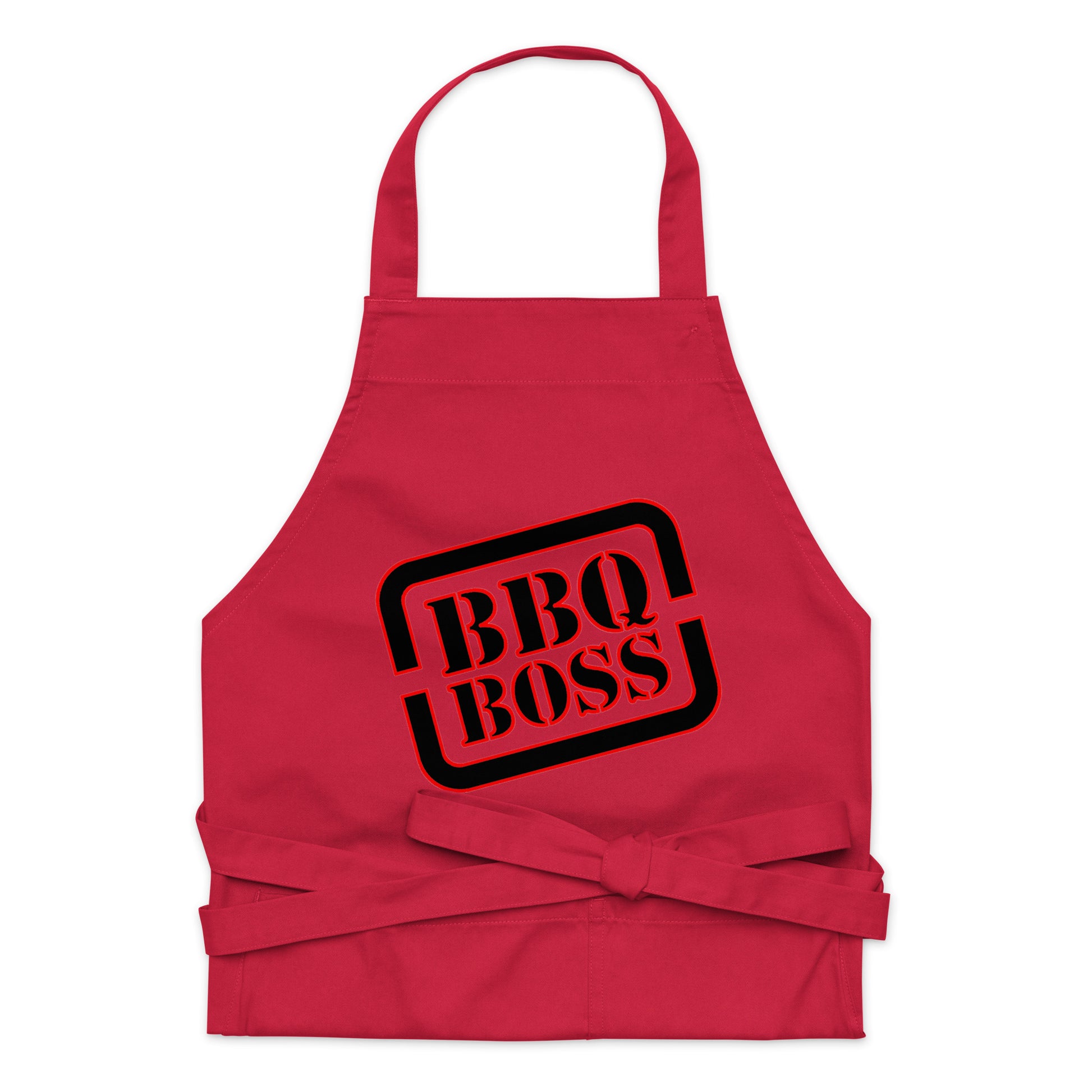 red apron with text "BBQ BOSS"
