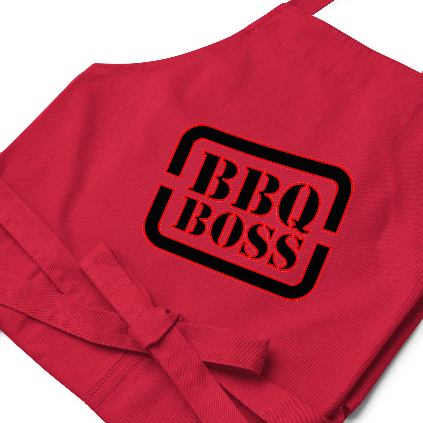 red apron with text "BBQ BOSS"